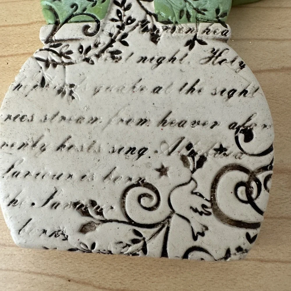 Snowman Cardinal Silent Night Song Lyrics Christmas Ornament Script‎ Folk Art